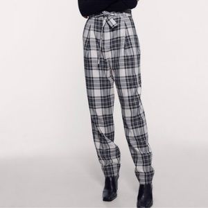 Zara Black and White Plaid Pants